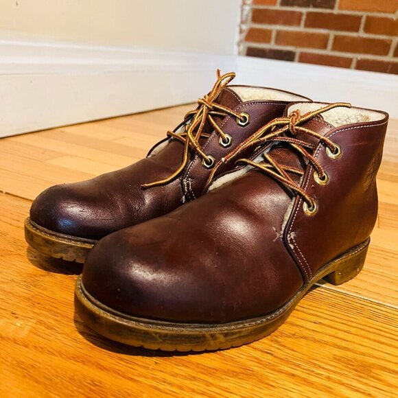VTG Timberland USA Brown Leather ankle Boots Sherpa Lined Oil Resistant Women's - Picture 7 of 16